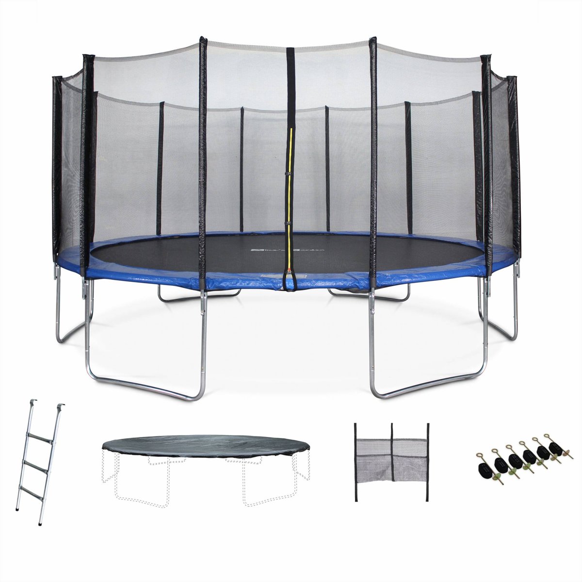 Trampoline Jupiter XXLØ 490cm, veiligheidsnet, ladder, dekzeil, verankeringskit en opbergnet